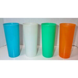 Vintage Tupperware Tumblers Lot of 4 16 Oz Pastel Blue Orange Green